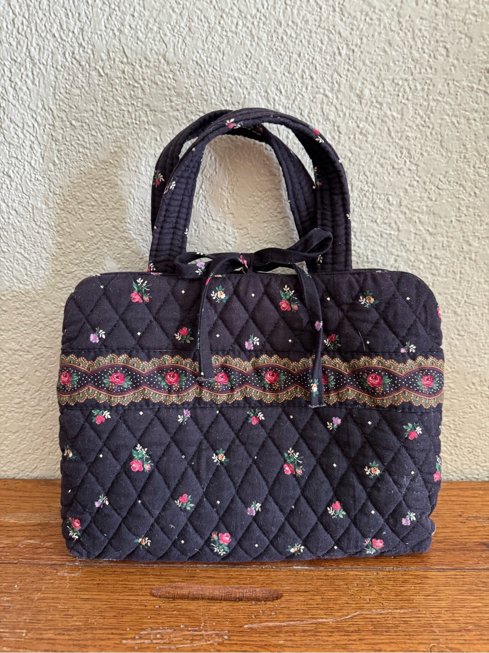 Y2K 1997 Vera Bradley Petit Point Retired Floral Quilted Toiletry/Cosmetic Bag